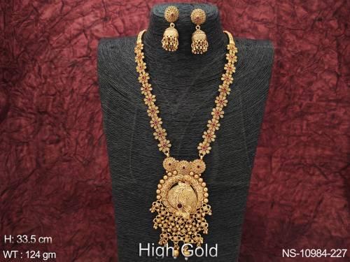 High Gold Polish Antique Jewelry Fancy Beautiful Antique Long Necklace Set  — NS-10984-227