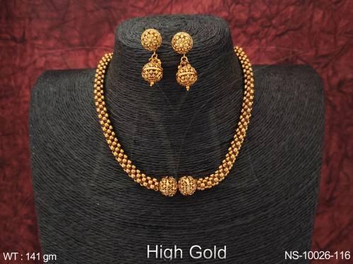 High Gold Polish Designer Fancy Design Antique Necklace Set