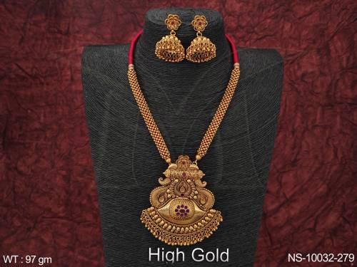 Beautiful High Gold Polish Designer Antique Long Haram Necklace Set