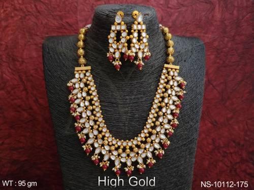High Gold Polish Designer Party wear Long Necklace Set