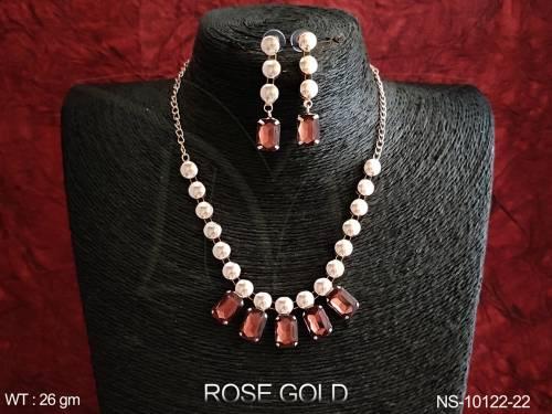 Beautiful Fancy Designer Party wear Rose Gold Necklace Set 