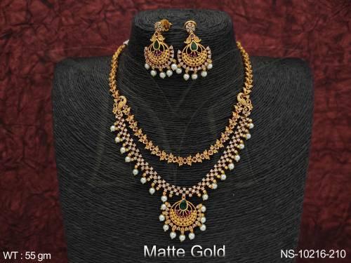 Matte Gold Polish Designer Fancy Design Party wear Long Necklace Set 