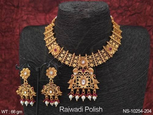 Designer Fancy Design Rajwadi Polish Party wear Short Necklace Set