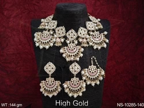 clustered Pearl Guttapusalu Design High Gold Polish Fancy Style Choker Style Short Necklace Set 