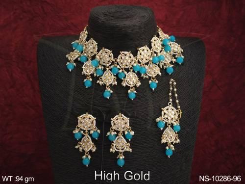 Designer High Gold Clustered Pearl Fancy Choker Style Necklace Set