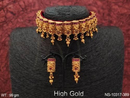Golden Clustered Pearl High Gold Polish Fancy Style Party wear Choker Necklace Set