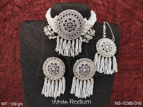 clustered-pearl-designer-white-rodium-polish-fancy-style-beaded-choker-style-antique-necklace-set