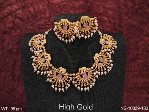 antique-jewellery-fancy-style-clustered-pearl-high-gold-polish-antique-beautiful-short-necklace-set-