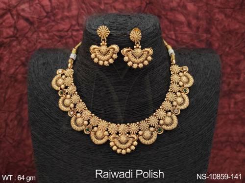Designer Beautiful Fancy Design Antique Jewellery Rajwadi Polish Necklace Set 
