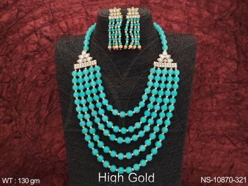 5 Layers High Gold Polish Designer Fancy Style Party wear Long Antique Jewellery Beaded Necklace Set 