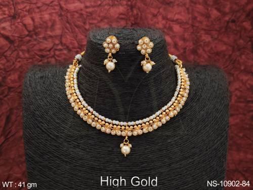 clustered-pearl-designer-fancy-style-party-wear-beautiful-antique-jewellery-short-necklace-set