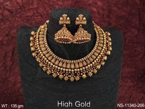 Designer Party wear High Gold Polish Fancy Style Choker Style Antique Jewellery Necklace Set  