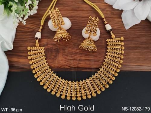 Antique Jewelry High Gold Polish Designer Party Wear Beautiful Fancy Style Antique Short Necklace Set