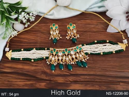 Beautiful Antique Ethnic Beaded High Gold Polish Beautiful Fancy Style Antique Necklace Set         