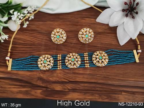 High Gold Polish Choker Style Ethnic Beaded Style Antique Jewellery Antique Necklace Set 