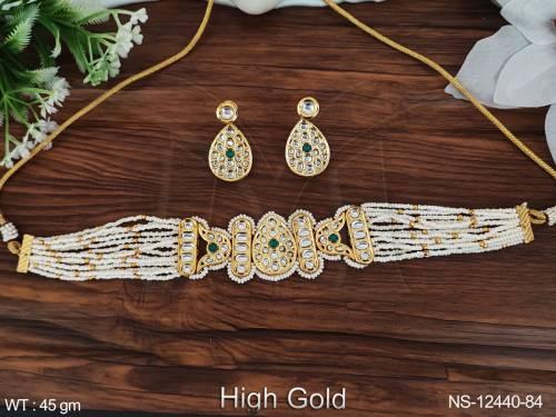 Ethnic Beaded High Gold Polish Fancy Style Party wear Designer Antique Jewellery Choker Necklace Set 