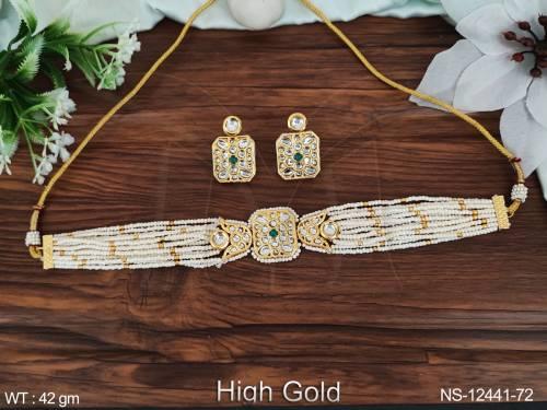 High Gold Polish Fancy Style Party wear Beautiful Ethnic Beaded Antique Jewellery Choker Necklace Set