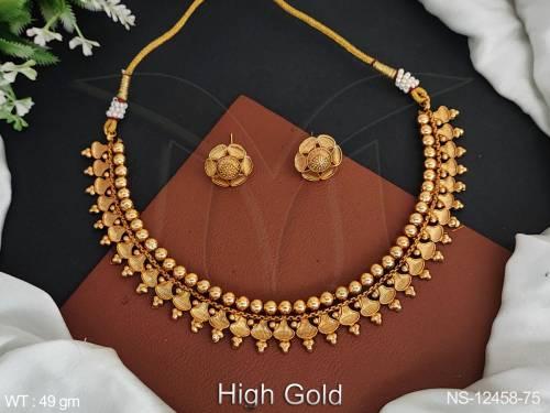 Party wear Fancy Desing Antique Designer Plain Gold High Gold Polish  Antique Jewellery Necklace Set