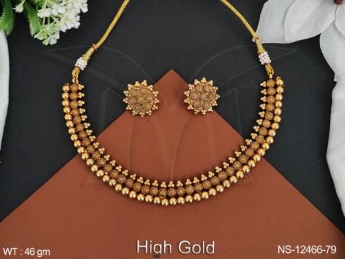 Antique Jewelry High Gold Polish Designer Party Wear Antique Short Necklace Set