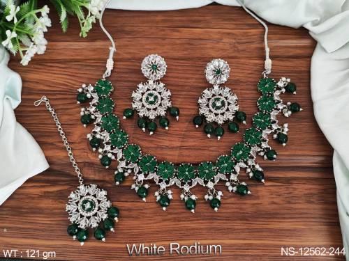 Clustered Pearl Designer White Rodium Polish Beautiful Antique Jewelery Antique Style Choker Necklace Set   — NS-12562-244