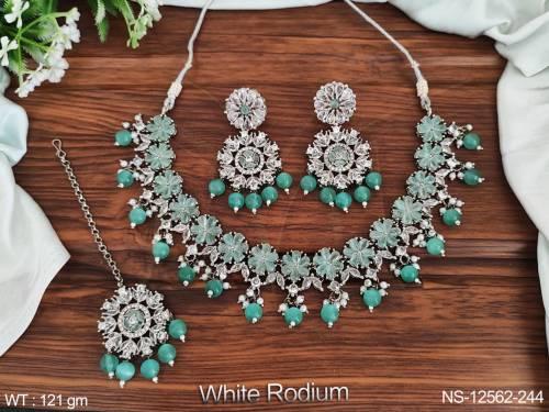 Clustered Pearl Designer White Rodium Polish Beautiful Antique Jewelery Antique Style Choker Necklace Set   — NS-12562-244