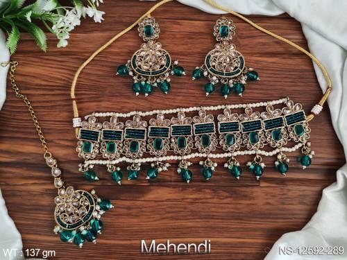 Mehendi Polish Desogner Wear Design Beautiful Fancy Style Antique Choker Necklace Set
