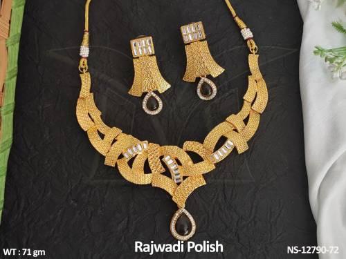 Antique Jewellery Rajwadi Polish Designer Wear Fancy Antique Design Short Necklace Set