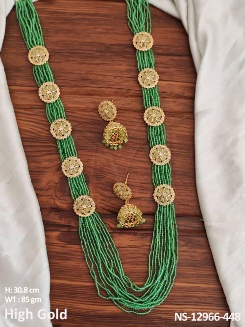 Antique Ethnic Beaded Jewellery High Gold Polish Party Wear Antique Beaded Long Necklace Set 
