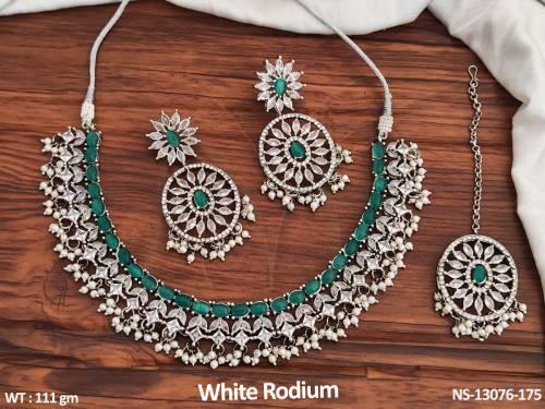 antique-design-white-rodium-polish-fancy-style-party-wear-beautiful-antique-choker-necklace-set-