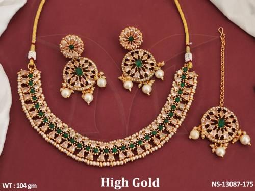 Antique Designer High Gold Polish Party wear Beautiful Antique Short Necklace Set  