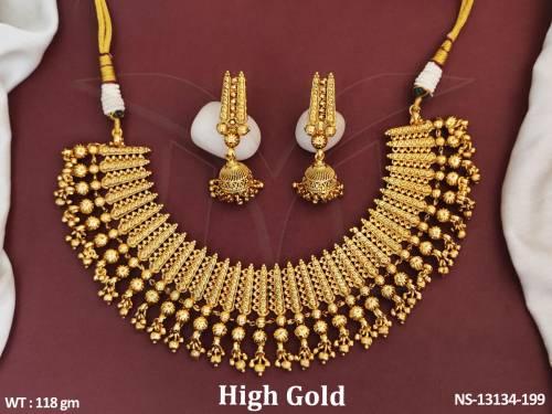 Plain Gold Design High Gold Polish Antique Choker Necklace Set
