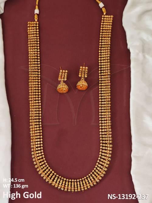 Plain Gold Design High Gold Polish Antique Long Necklace Set