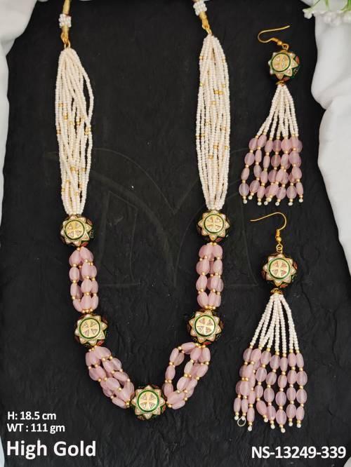 Antique Style Party Wear Jewellery High Gold Polish Fancy Design Antique Long Necklace Seṭ