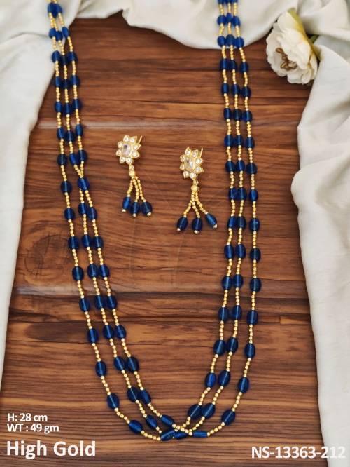 Designer Wear High Gold Polish Antique Long Necklace Set