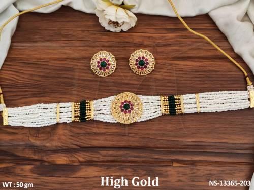 Beautiful Designer Wear High Gold Polish North Style Antique Choker Necklace Set
