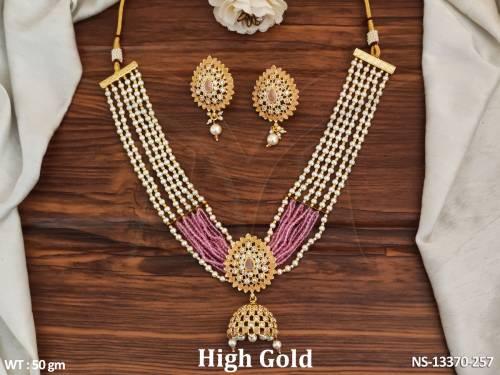 Antique Jewelery High Gold Polish Fancy Design Beaded Cluster Pearls Party Wear Beautiful Antique Necklace Set 