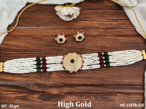 Antique Designer Jewelry Accessories High Gold Polish Antique Choker Necklace Set 