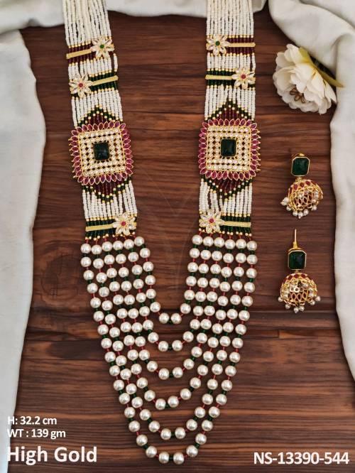 Antique Jewelry High Gold Polish Wedding  Wear Beaded  Antique Long Necklace Set 