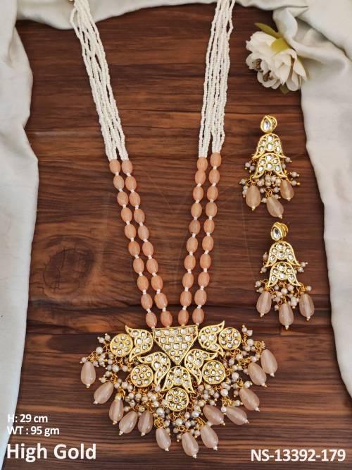 High Gold Polish Antique Jewelry Wedding Wear Designer Fancy Beaded Antique Long Necklace Set