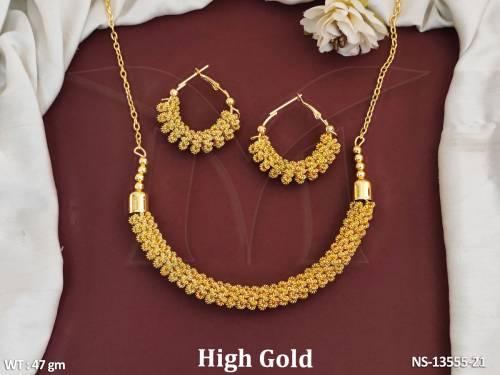 Plain Gold Designer Wear North Style Antique Short Necklace Set