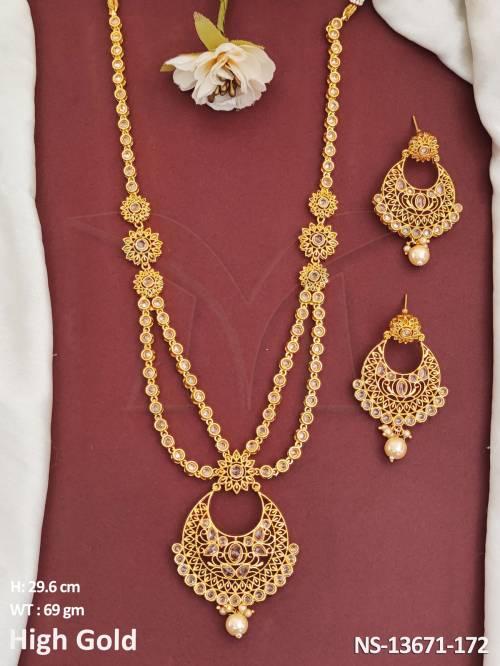 Fancy Design Party wear High Gold Polish Beautiful Antique Jewellery Antique Long Necklace Set