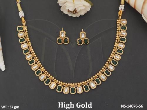 Fancy Design Party wear High Gold Polish Beautiful Antique Jewellery Antique Short Necklace Set  
