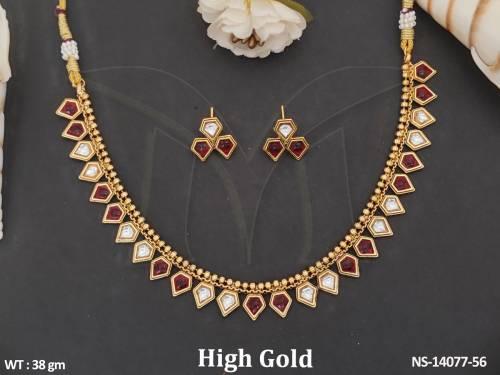 Designer Fancy Style Beautiful Party wear Antique Style Antique Designer High Gold Polish Short Necklace Set     