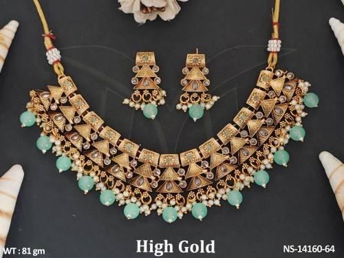 Antique Jewellery High Gold Polish Clusterpearls Designer Antique Short Necklace Set