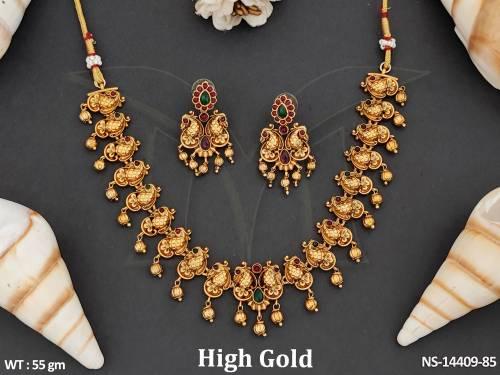 Party Wear Antique Designer Wear Jewellery High Gold Polish Antique Short Necklace Set