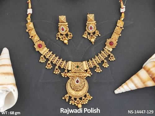Rajwadi Polish Fancy Style Antique Short Necklace Set