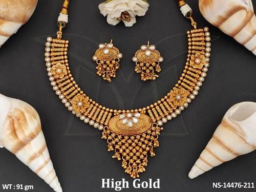 Antique Jewellery Full Stone High Gold Polish Fancy Style Necklace Set 