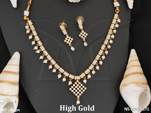 High Gold Polish Fancy Designer Antique Necklace Set Party Wear 