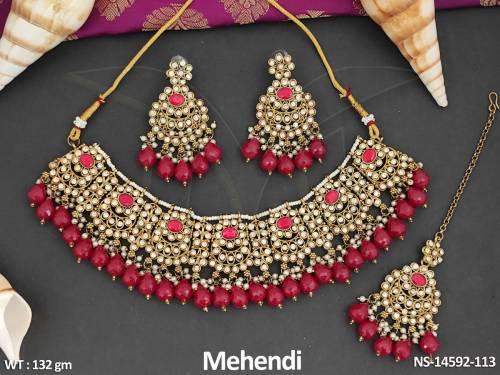 antique-jewellery-designer-mehendi-polish-full-stone-clustered-pearl-party-wear-necklace-set-