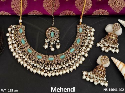 Antique Jewellery Mehendi Fancy Design Clustered Pearl Necklace Set